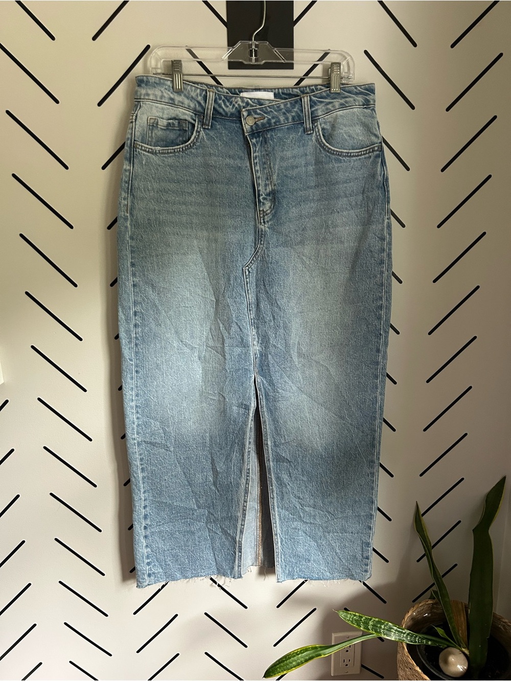 Vervet denim maxi skirt slit light wash western